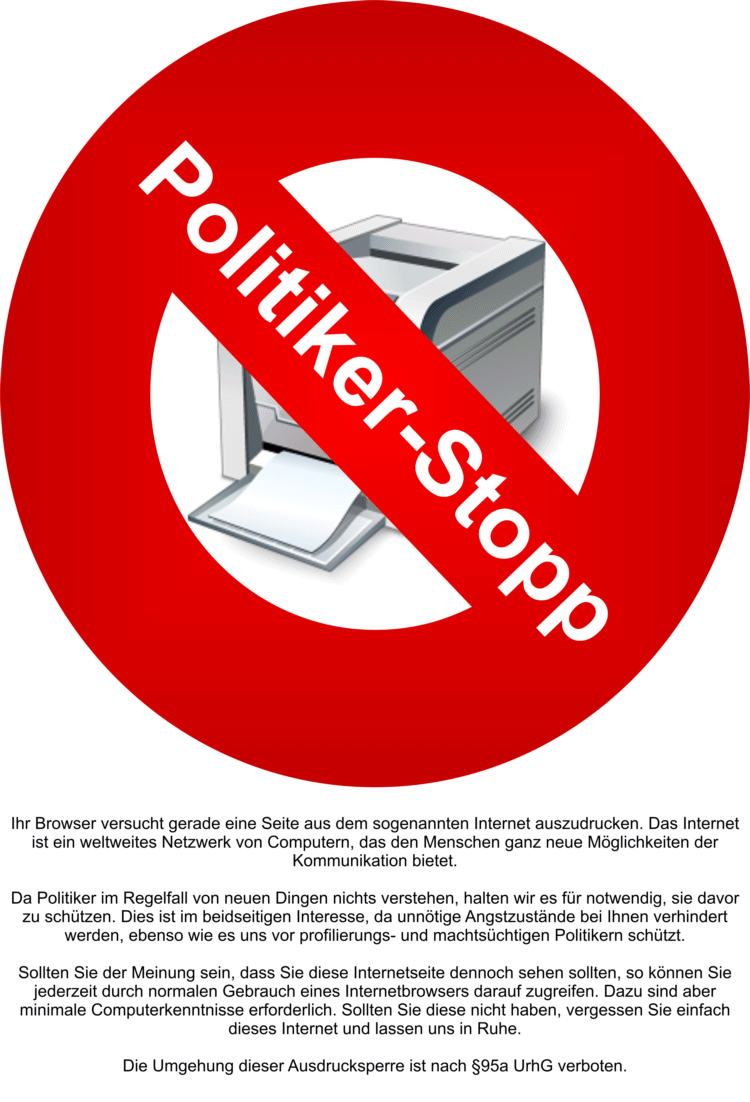 Politker-Stopp - Diese Seite ist geschützt vor Internetausdruckern!